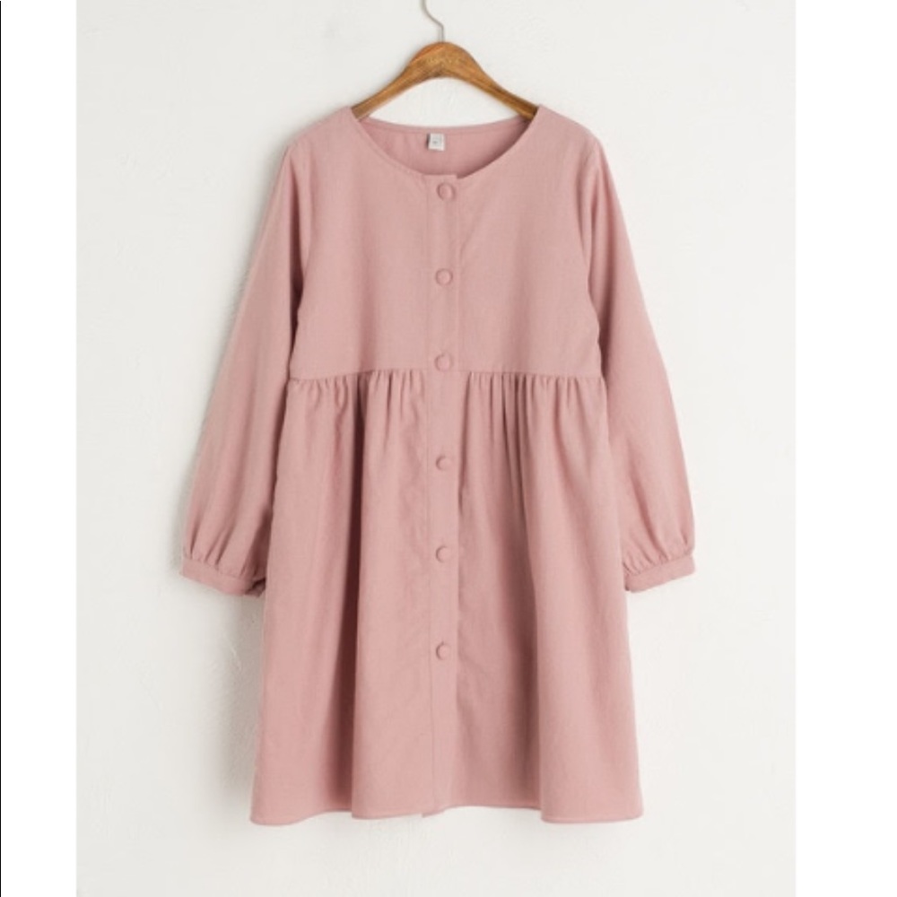 Plush pink linen long sleeve dress